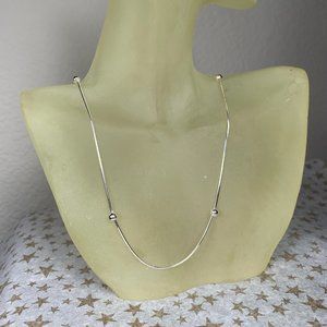 NEW 18" Real Silver Square Snake Chain & Bead Stationed Necklace
